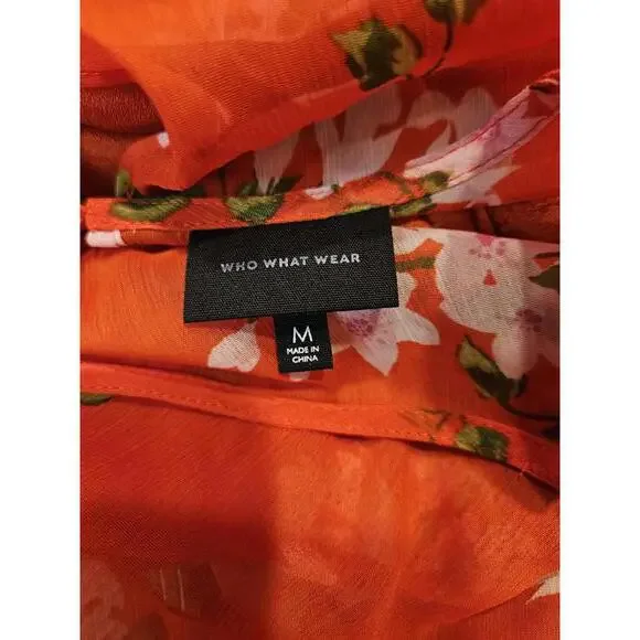 Who What Wear Red Cascading Floral Tiered Dress with Sheer Top Size M #H85 - Picture 5 of 8